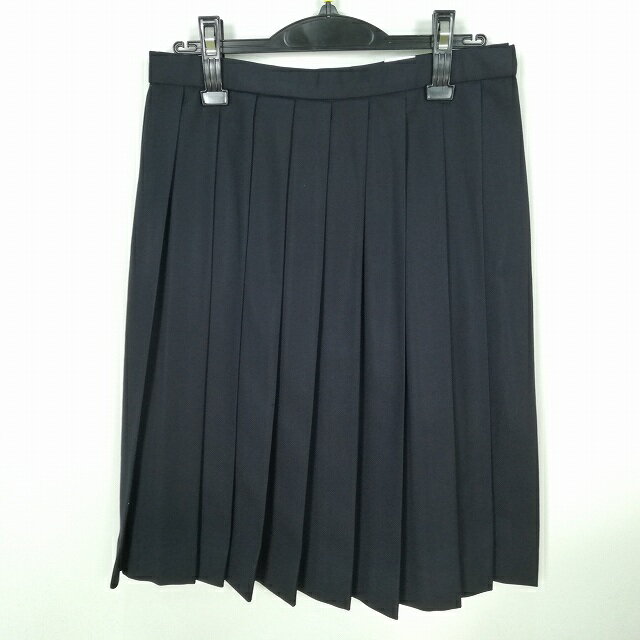 スクールスカート 冬物 w69-丈62 紺 中学 高校 プリーツ 学生服 制服 女子 中古 HK6326