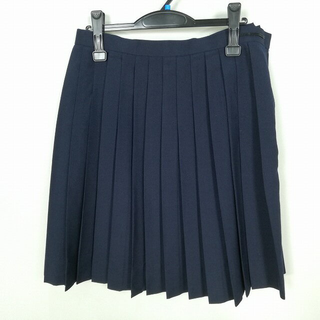 スクールスカート 大きいサイズ 夏物 w78-丈55 紺 中学 高校 プリーツ 学生服 制服 女子 中古 HK6347