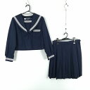 セーラー服 スカート 上下2点セット 大きいサイズ 富士ヨット 冬物 白3本線 女子 学生服 中学 高校 紺 制服 中古 ランクC EY0722