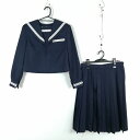 セーラー服 スカート 上下2点セット 155A トンボ 冬物 白3本線 女子 学生服 中学 高校 紺 制服 中古 ランクC EY0730