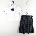 ブラウス チェックスカート リボン 上下3点セット L 大きいサイズ トンボ 夏物 女子 学生服 鹿児島武岡台高校 白 中古 ランクB EY0759