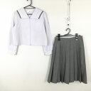 セーラー服 スカート 上下2点セット 中間服 グレー1本線 女子 学生服 鹿児島西陵中学 白 制服 中古 ランクC EY0798