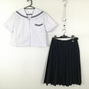 セーラー服 スカート 上下2点セット L 大きいサイズ 夏物 青3本線 女子 学生服 中学 高校 白 制服 中古 ランクC EY0807