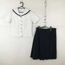 セーラー服 スカート 上下2点セット L 富士ヨット 夏物 柄1本線 女子 学生服 山口高森みどり中学 白 制服 中古 ランクC EY0810