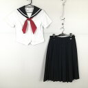 セーラー服 スカート スカーフ 上下3点セット 夏物 白1本線 女子 学生服 中学 高校 白 制服 中古 ランクC EY0815