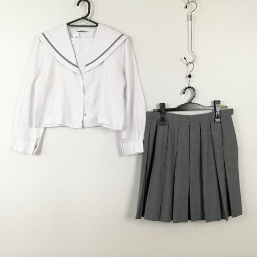 セーラー服 スカート 上下2点セット 中間服 グレー1本線 女子 学生服 中学 高校 白 制服 中古 ランクC EY2257 セーラー服 スカート 上下2点セット 中間服 グレー1本線 女子 学生服 中学 高校 白 制服 中古 ランクC EY2257