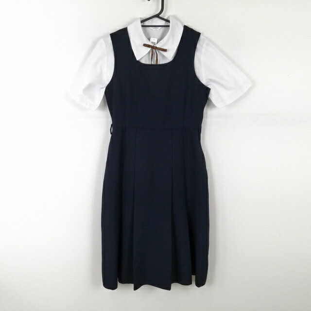 ジャンパースカート 紐タイ バスト86 ウエスト72 冬物 女子 学生服 中学 高校 紺 制服 中古 ランクC EY3096