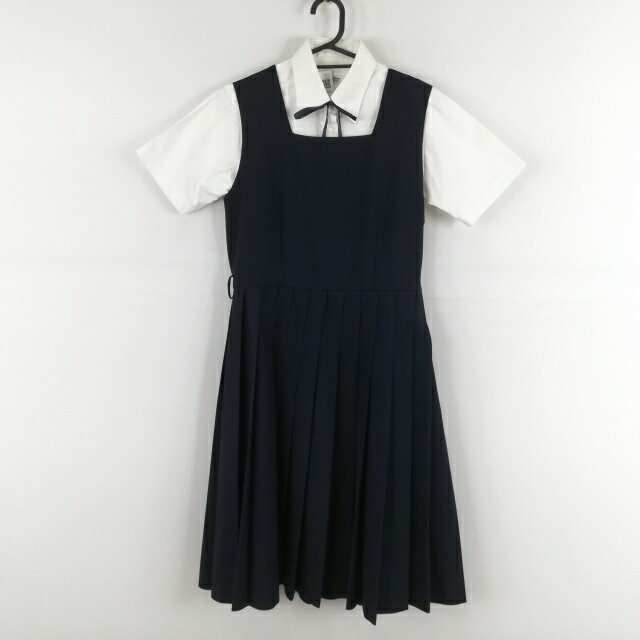 ジャンパースカート 紐タイ バスト90 ウエスト76 冬物 女子 学生服 中学 高校 紺 制服 中古 ランクC EY3444