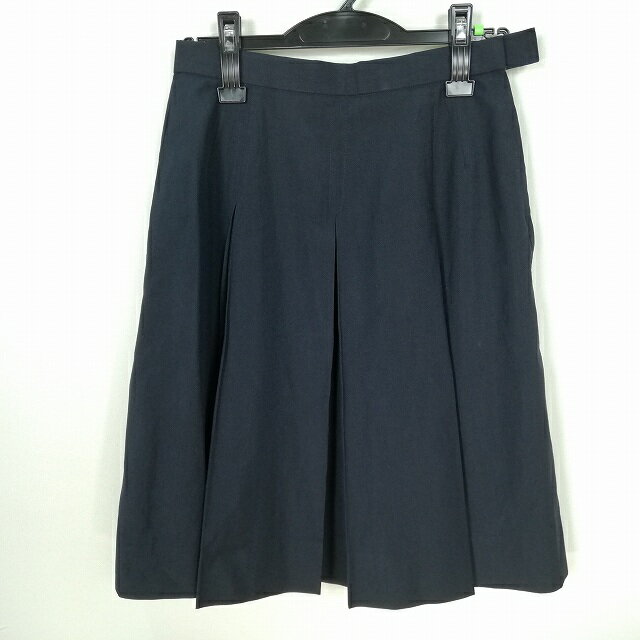 スクールスカート 夏物 w66-丈56 紺 中学 高校 プリーツ 学生服 制服 女子 中古 HK2805
