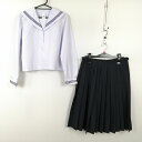 セーラー服 スカート 上下2点セット 大きいサイズ 中間服 青3本線 女子 学生服 中学 高校 白 制服 中古 ランクC EY2221