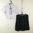 ブラウス チェックスカート 紐タイ 上下3点セット L 大きいサイズ 富士ヨット 夏物 女子 学生服 宮崎鵬翔高校 白 中古 ランクC EY3651