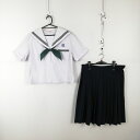 セーラー服 スカート スカーフ 上下3点セット 大きいサイズ 特大 夏物 緑3本線 女子 学生服 兵庫飾磨西中学 白 中古 ランクC EY3723