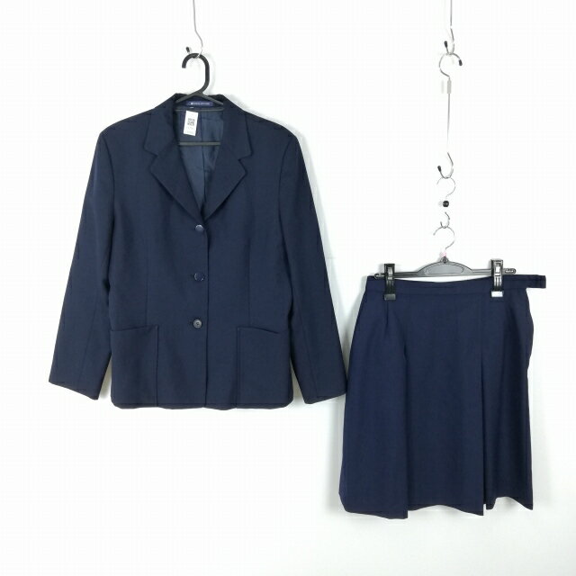 ブレザー スカート 上下2点セット 大きいサイズ 冬物 女子 学生服 中学 高校 紺 制服 中古 ランクC EY3793