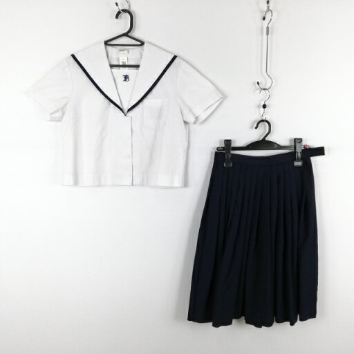 セーラー服 スカート 上下2点セット 夏物 青1本線 女子 学生服 佐賀城北中学 白 制服 中古 ランクC EY3822 セーラー服 スカート 上下2点セット 夏物 青1本線 女子 学生服 佐賀城北中学 白 制服 中古 ランクC EY3822