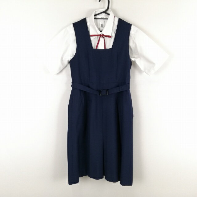 ジャンパースカート 紐タイ 160A バスト86 ウエスト74 冬物 女子 学生服 中学 高校 紺 制服 中古 ランクC EY3969