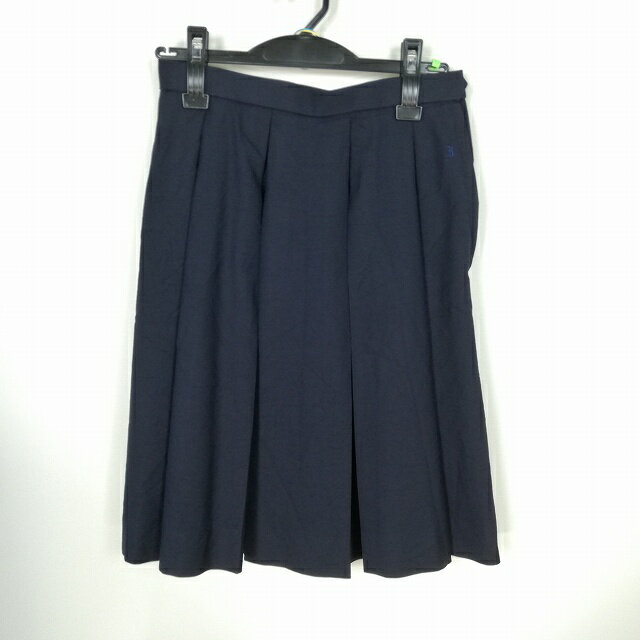 スクールスカート 冬物 w66-丈55 紺 中学 高校 プリーツ 学生服 制服 女子 中古 HK2880