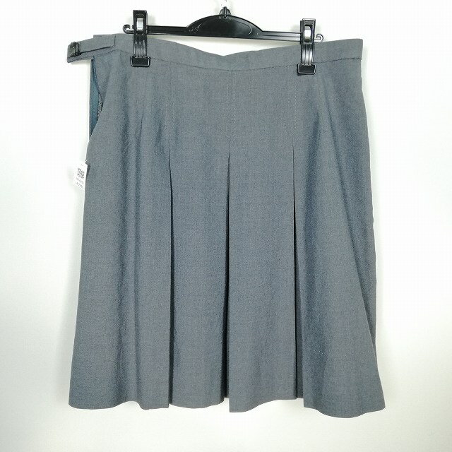スクールスカート 大きいサイズ 夏物 w85-丈59 グレー 中学 高校 プリーツ 学生服 制服 女子 中古 HK2886