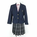 ブレザー チェックスカート 紐タイ 上下4点セット 165A 富士ヨット 冬物 女子 学生服 大阪狭山高校 紺 制服 中古 ランクC NA3179