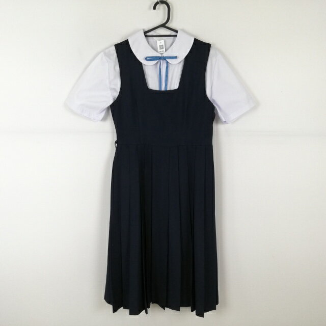 ジャンパースカート 紐タイ バスト80 ウエスト70 夏物 女子 学生服 中学 高校 紺 制服 中古 ランクC NA4884