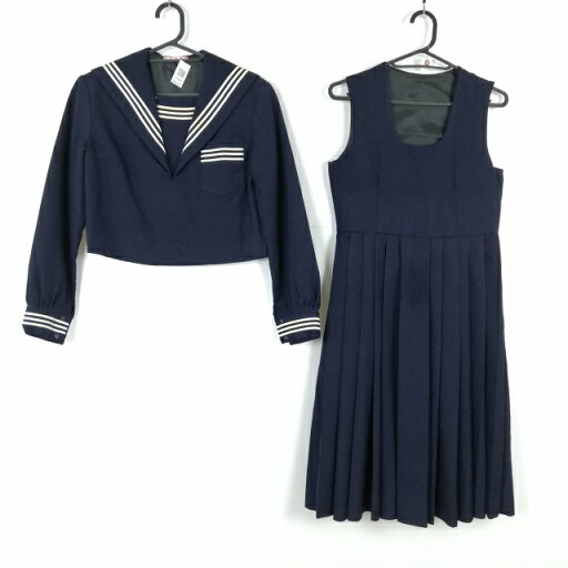 セーラー服 ジャンパースカート 上下2点セット 冬物 白3本線 女子 学生服 中学 高校 紺 制服 中古 ランクC NA6480 セーラー服 ジャンパースカート 上下2点セット 冬物 白3本線 女子 学生服 中学 高校 紺 制服 中古 ランクC NA6480