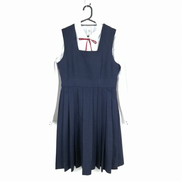 ジャンパースカート 紐タイ バスト86 ウエスト70 冬物 女子 学生服 中学 高校 紺 制服 中古 ランクC NA8496