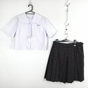 セーラー服 チェックスカート ネクタイ 上下3点セット 大きいサイズ 夏物 女子 学生服 鹿児島紫原中学 白 制服 中古 ランクC EY0843