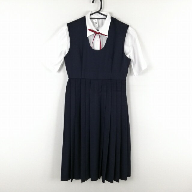 ジャンパースカート 紐タイ バスト90 ウエスト72 冬物 女子 学生服 中学 高校 紺 制服 中古 ランクC EY3923