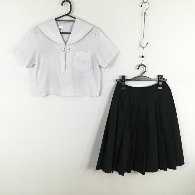 セーラー服 スカート 上下2点セット 夏物 白3本線 女子 学生服 兵庫浜の宮中学 白 制服 中古 ランクC EY4238