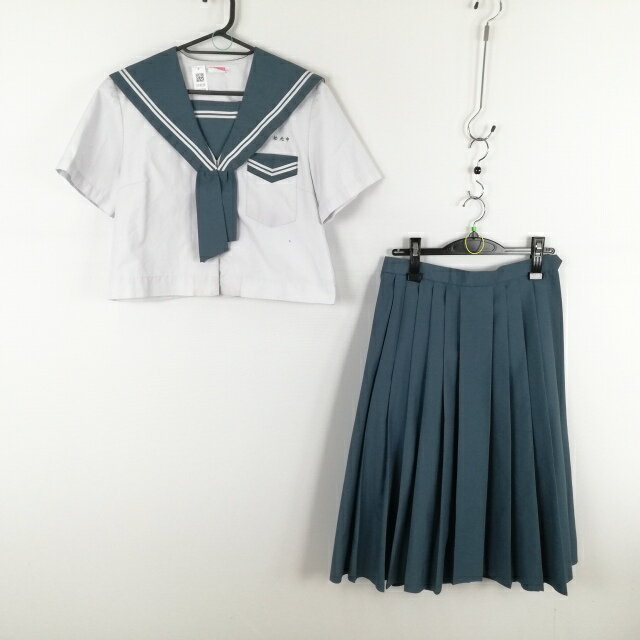 セーラー服 スカート 上下2点セット 165A 夏物 白2本線 女子 学生服 鹿児島松元中学 白 制服 中古 ランクC EY4239