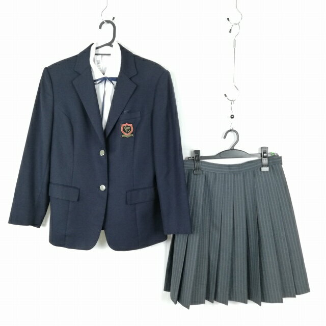 ブレザー スカート 紐タイ 上下4点セット トンボ 冬物 女子 学生服 大阪和泉中学 紺 制服 中古 ランクC EY4355