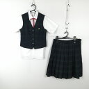 ベスト チェックスカート 紐タイ 上下4点セット 指定 夏物 女子 学生服 香川尽誠学園高校 制服 中古 ランクC EY4738