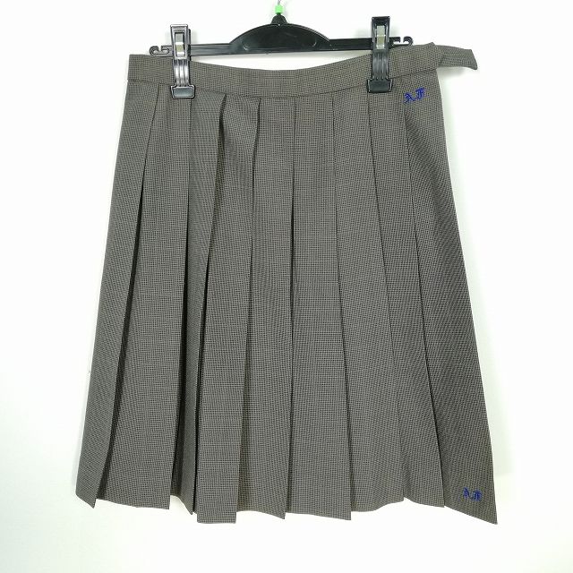 スクールスカート 夏物 w66-丈57 チェック 広島安芸府中中学 プリーツ 学生服 制服 女子 中古 HK7033