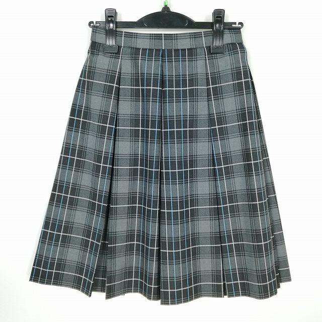 スクールスカート 夏物 w66-丈56 チェック 中学 高校 プリーツ 学生服 制服 女子 中古 HK7039