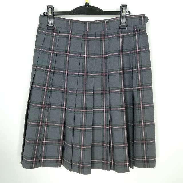 スクールスカート 夏物 w69-丈56 チェック 中学 高校 プリーツ 学生服 制服 女子 中古 HK7045