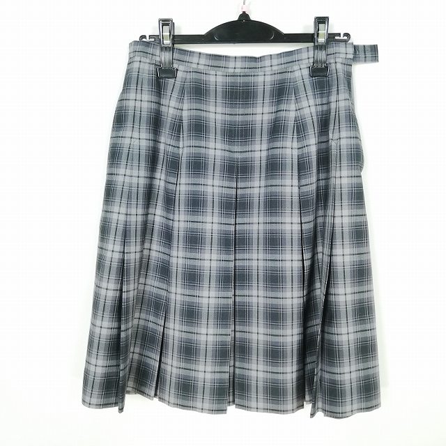 スクールスカート 大きいサイズ 夏物 w72-丈56 チェック 中学 高校 プリーツ 学生服 制服 女子 中古 HK7081