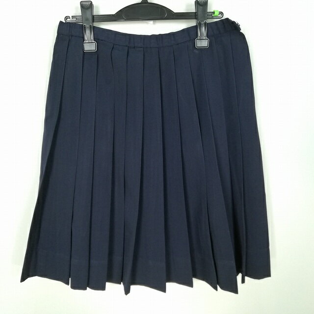 スクールスカート 冬物 w66-丈55 紺 中学 高校 プリーツ 学生服 制服 女子 中古 HK7172