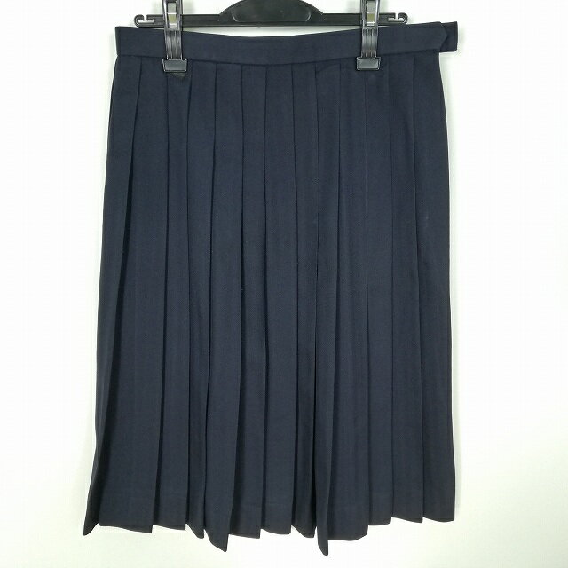 スクールスカート 冬物 w69-丈65 紺 中学 高校 プリーツ 学生服 制服 女子 中古 HK7177