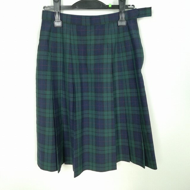 スクールスカート 夏物 w66-丈58 チェック 中学 高校 プリーツ 学生服 制服 女子 中古 HK7196