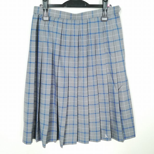 スクールスカート 大きいサイズ 夏物 w72-丈65 チェック 中学 高校 プリーツ 学生服 制服 女子 中古 HK7214