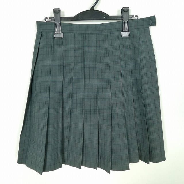 スクールスカート 大きいサイズ 夏物 w72-丈52 チェック 中学 高校 プリーツ 学生服 制服 女子 中古 HK7215