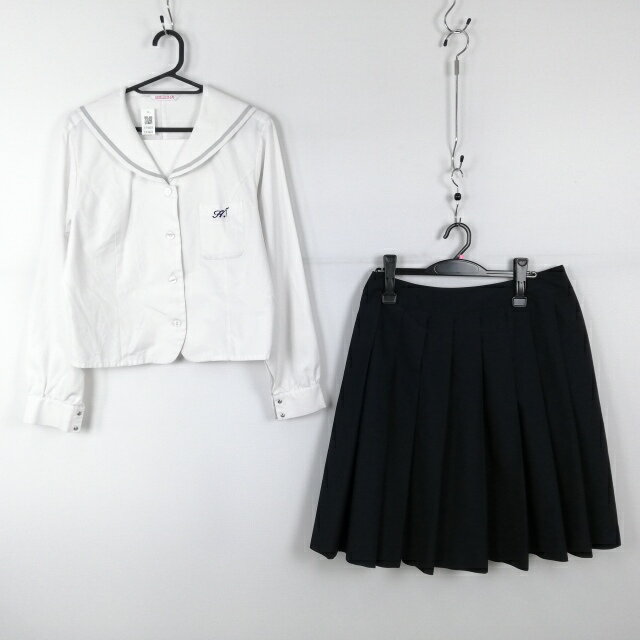 セーラー服 スカート 上下2点セット L 大きいサイズ 中間服 グレー1本線 女子 学生服 兵庫姫路工業高校 白 制服 中古 ランクC EY4603