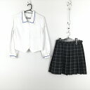 ブラウス チェックスカート 上下2点セット M 富士ヨット 中間服 女子 学生服 愛媛新居浜商業高校 白 制服 中古 ランクC EY4905