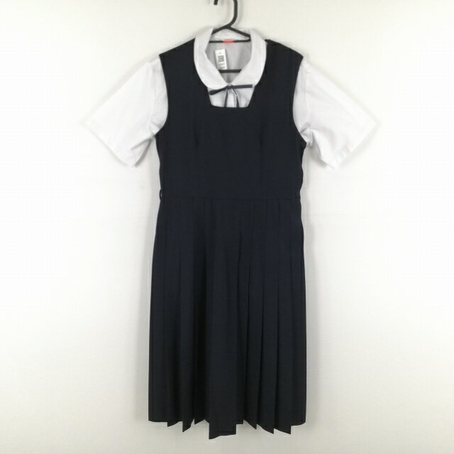 ジャンパースカート 紐タイ バスト86 ウエスト76 冬物 女子 学生服 中学 高校 紺 制服 中古 ランクC EY4907