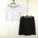 セーラー服 スカート 上下2点セット 165A 大きいサイズ 夏物 緑2本線 女子 学生服 香川古高松中学 白 制服 中古 ランクC EY4961