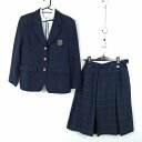 ブレザー チェックスカート 紐タイ 上下4点セット 160A トンボ 冬物 女子 学生服 広島廿日市高校 紺 制服 中古 ランクC EY4986