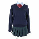 セーター マイクロミニスカート リボン 上下4点セット M 大きいサイズ 富士ヨット 冬物 女子 学生服 中学 高校 紺 中古 ランクC EY5045