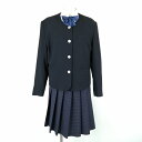 ジャケット ベスト チェックスカート リボン 上下5点セット LL 大きいサイズ 冬物 女子 学生服 中学 高校 紺 制服 中古 ランクB EY5057