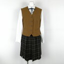ベスト チェックスカート 紐タイ 上下4点セット 冬物 女子 学生服 香川志度高校 茶 制服 中古 ランクC EY5063