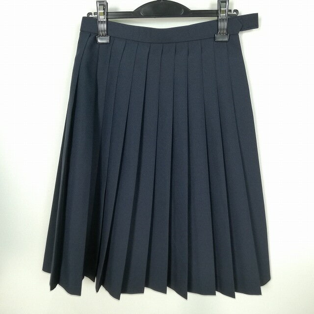 スクールスカート 夏物 w63-丈61 紺 中学 高校 プリーツ 学生服 制服 女子 中古 HK3010