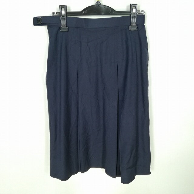 スクールスカート 夏物 w69-丈62 紺 中学 高校 プリーツ 学生服 制服 女子 中古 HK3072